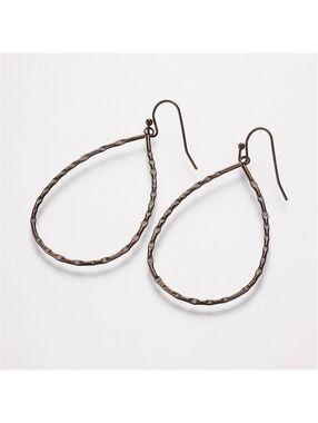 Edgy Avant Garde Bamboo Quilted Antiqued Brass Teardrop Hoop Earrings
